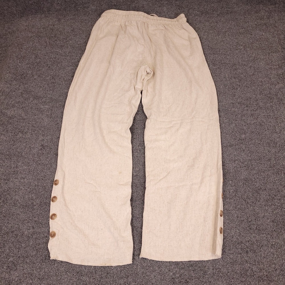Marissa Olivia Womens Large Beige Linen Blend Wide Leg Pants Button Hem